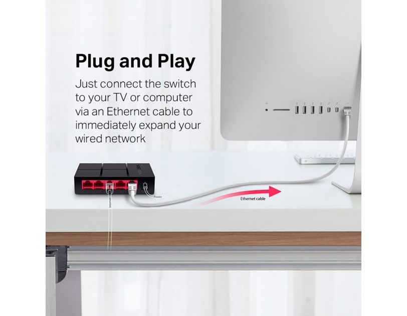 Mercusys 5-port Gigabit mini Desktop preklopnik (Switch), 5×10/100/1000M RJ45 ports, plastično kućište