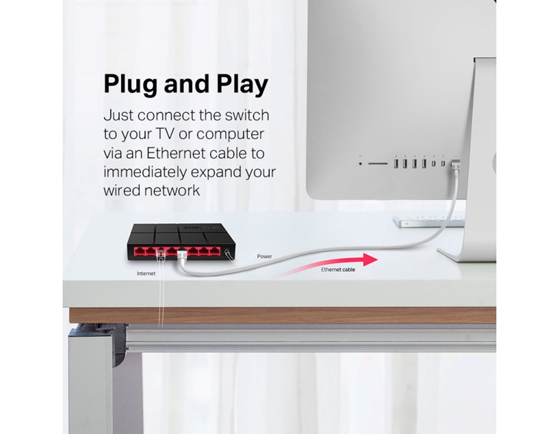 Mercusys 8-port Gigabit mini Desktop preklopnik (Switch), 8×10/100/1000M RJ45 ports, plastično kućište