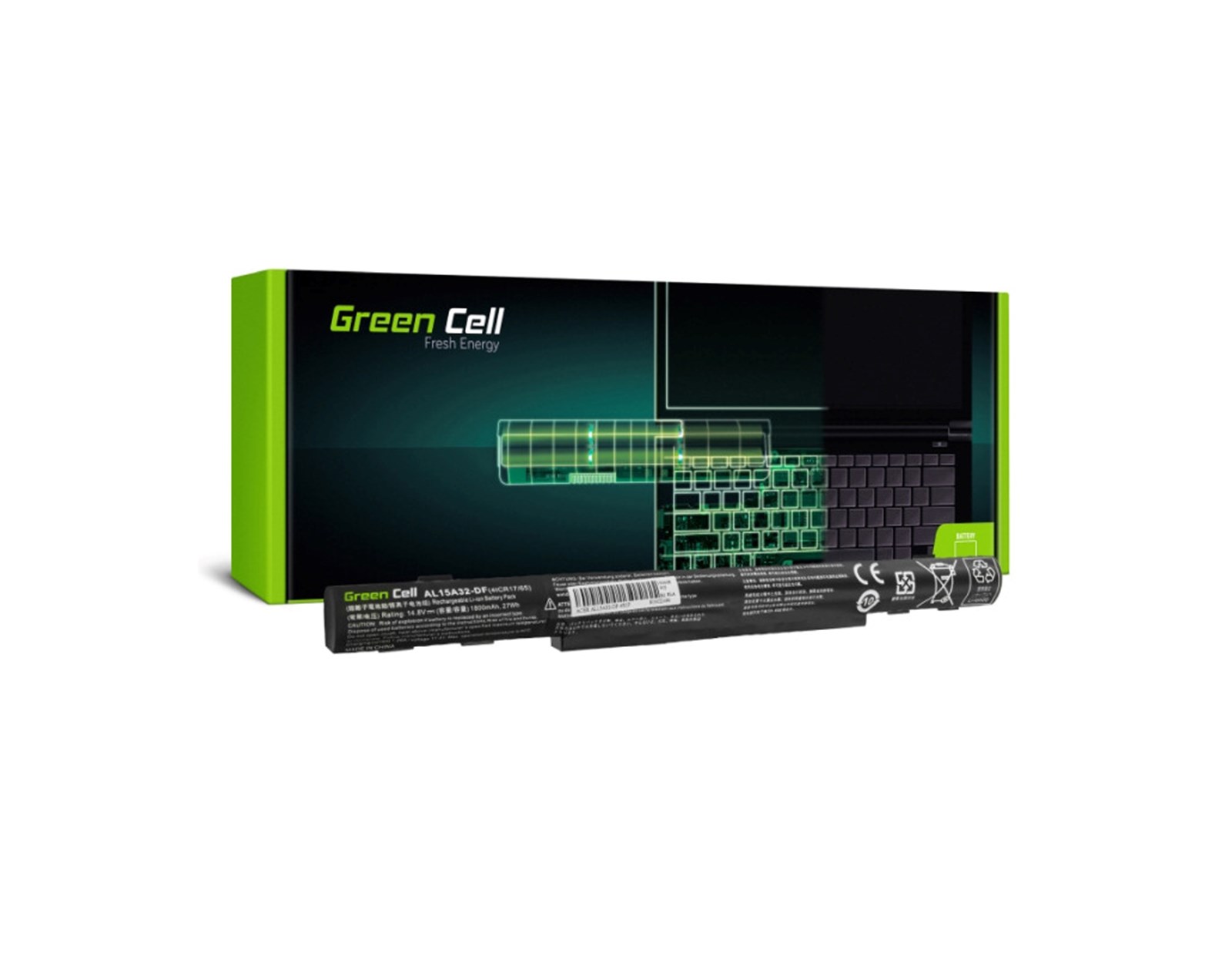 Green Cell (AC68) baterija 1800 mAh, 14.8V  Acer Aspire E5-573 E5-573G E5-573TG V3-574 V3-574G TravelMate P277