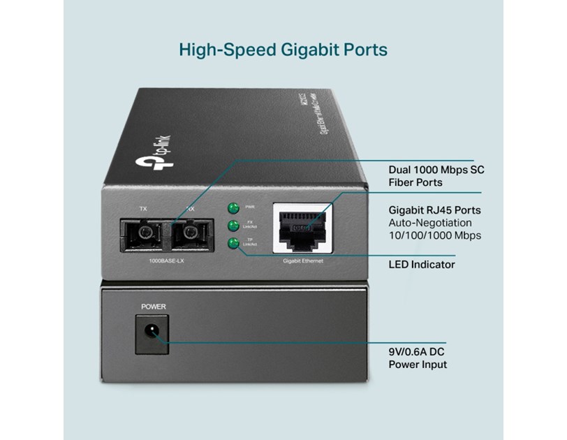 TP-Link Gigabit optički pretvarač 1000M RJ45 u 1000M single-mode SC, Full-duplex, do 20Km