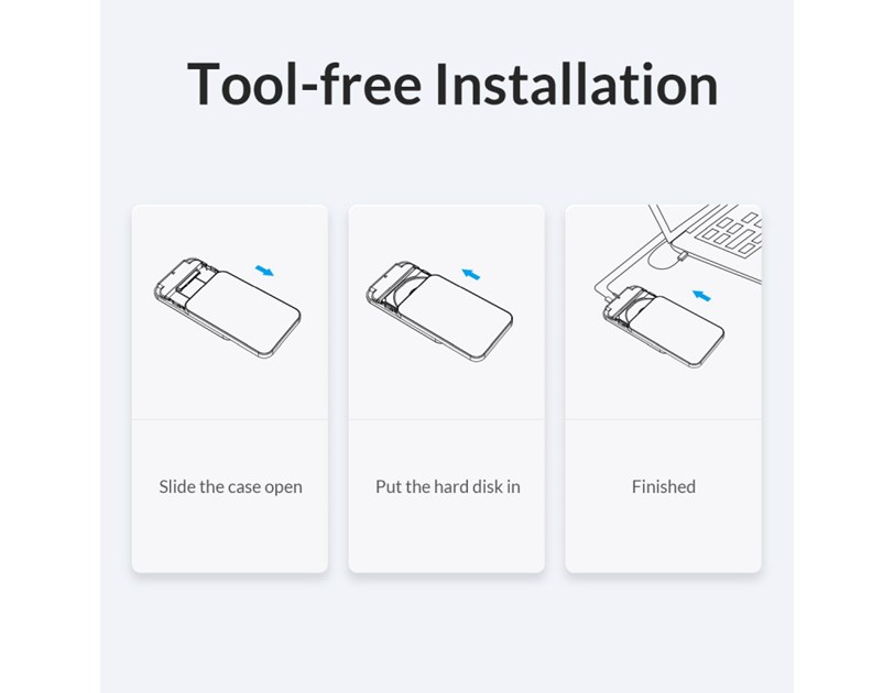 Orico vanjsko kućište 2.5" SATA HDD/SSD, 7 do 9.5mm, tool free, USB3.1 Gen1 Type-C, crni (ORICO-25PW1-C3-BK-BP)