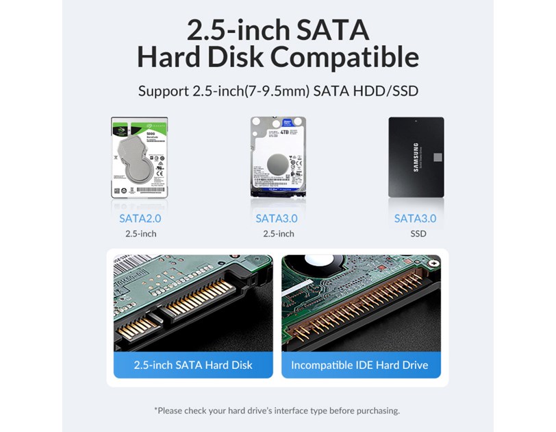 Orico vanjsko kućište 2.5" SATA HDD/SSD, 7 do 9.5mm, tool free, USB3.1 Gen1 Type-C, crni (ORICO-25PW1-C3-BK-BP)