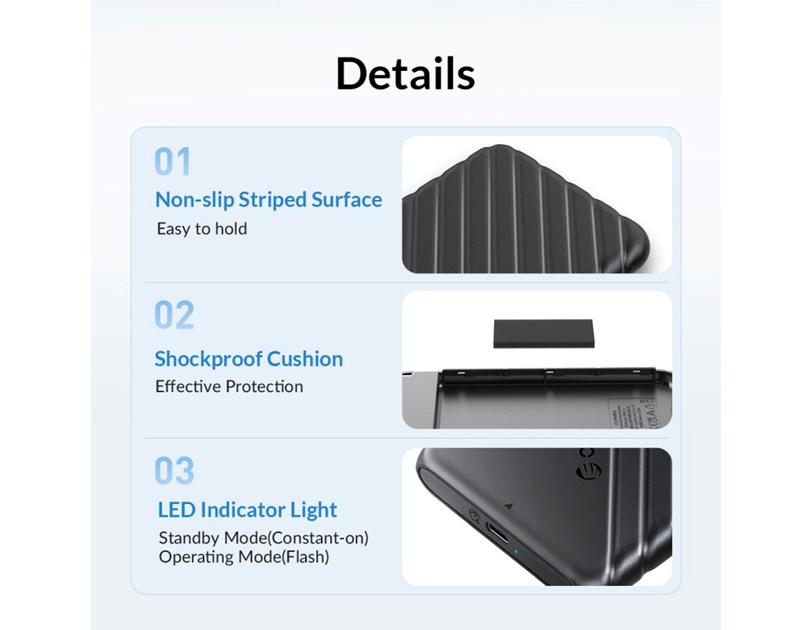 Orico vanjsko kućište 2.5" SATA HDD/SSD, 7 do 9.5mm, tool free, USB3.1 Gen1 Type-C, crni (ORICO-25PW1-C3-BK-BP)