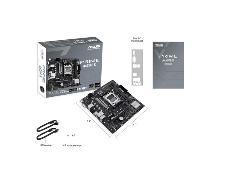 Asus PRIME A620M-K, S. AM5, 2× DDR5-7200MHz (OC), PCIe 4.0,VGA/HDMI mATX