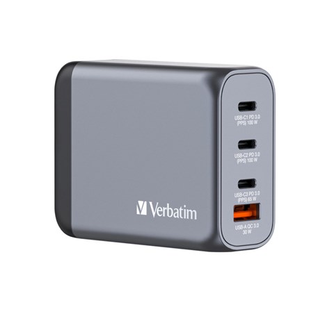 Verbatim GNC-100 GaN zidni punjač 100W, 2×USB-C PD 100W / 1×USB-C PD 65W / 1× USB-A QC3.0