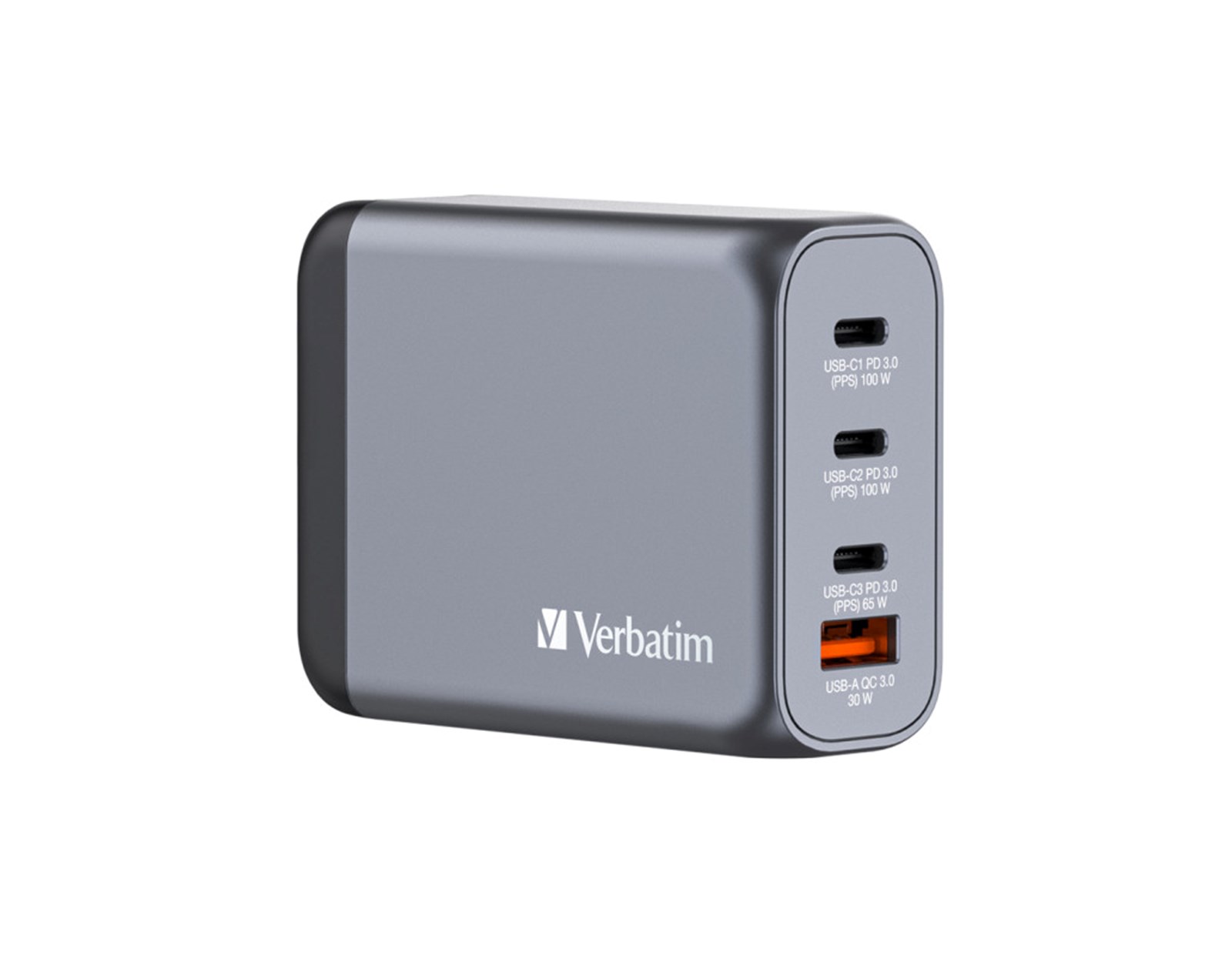 Verbatim GNC-100 GaN zidni punjač 100W, 2×USB-C PD 100W / 1×USB-C PD 65W / 1× USB-A QC3.0
