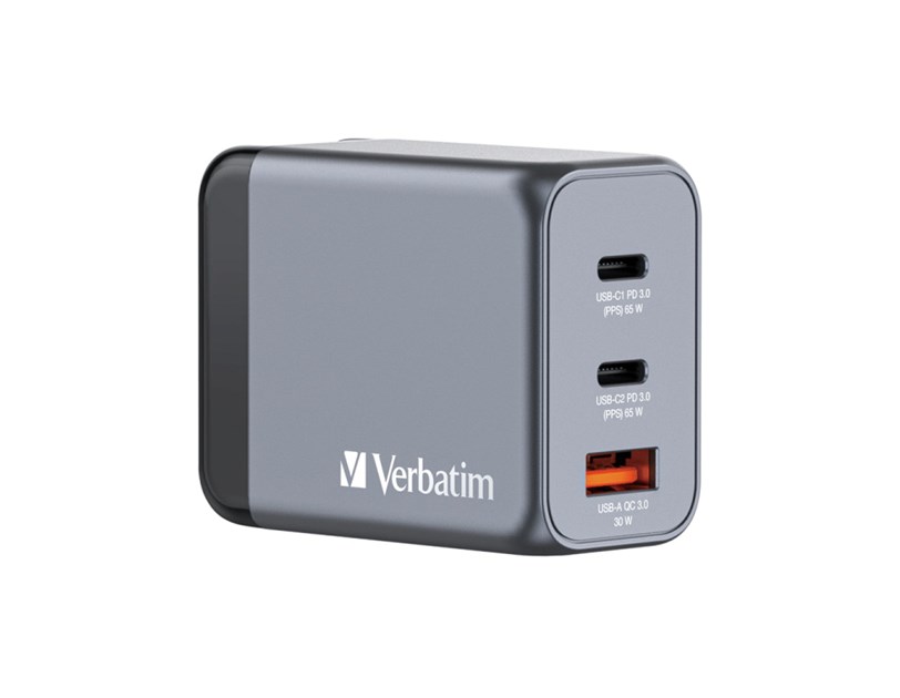 Verbatim GNC-65 GaN zidni punjač 65W, 2×USB-C PD 65W / 1×USB-A QC3.0
