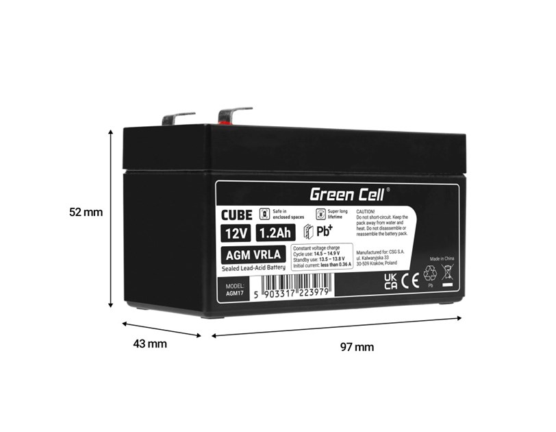 Green Cell (AGM17) baterija AGM 12V 1,2Ah