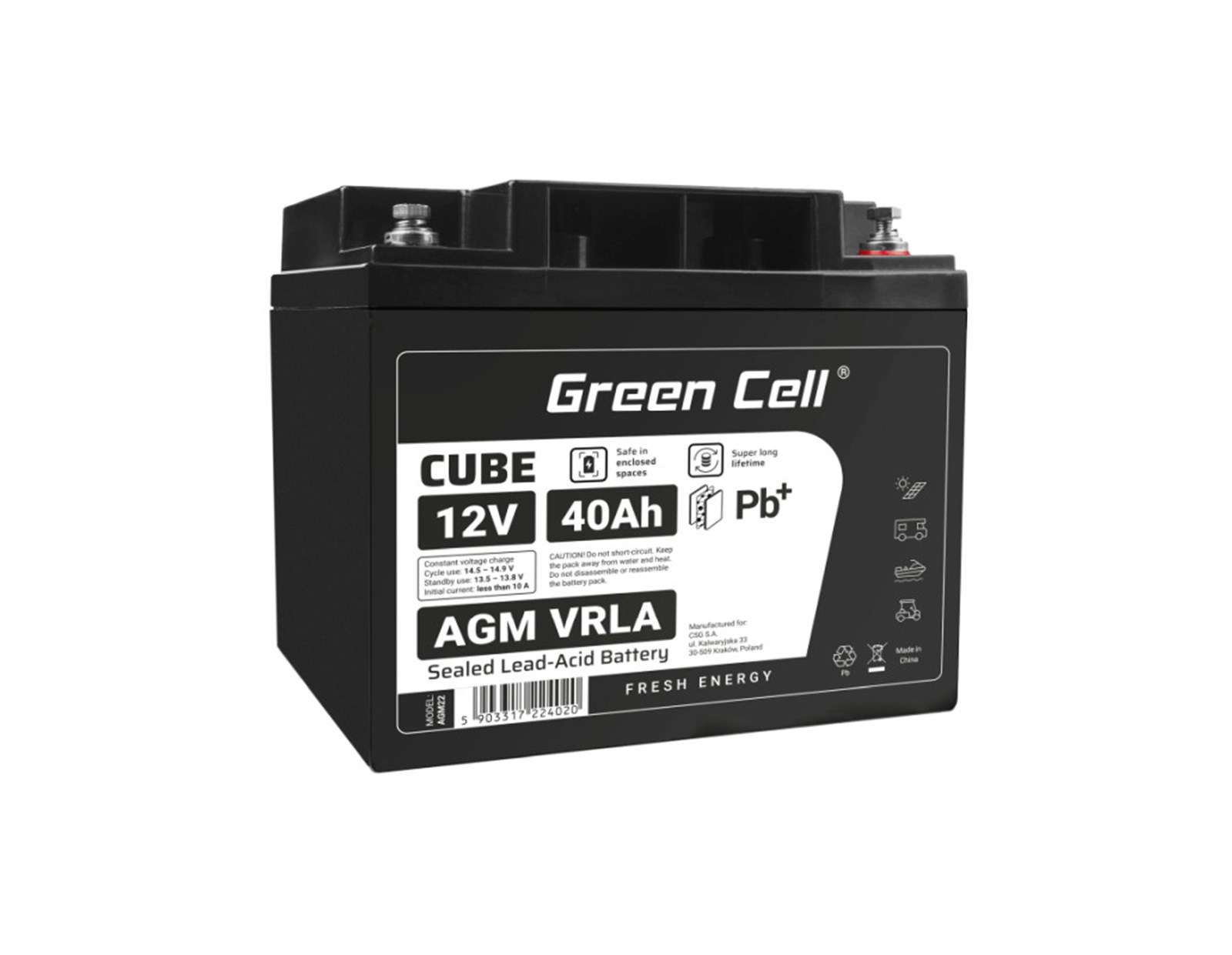 Green Cell (AGM22) baterija AGM 12V/40Ah