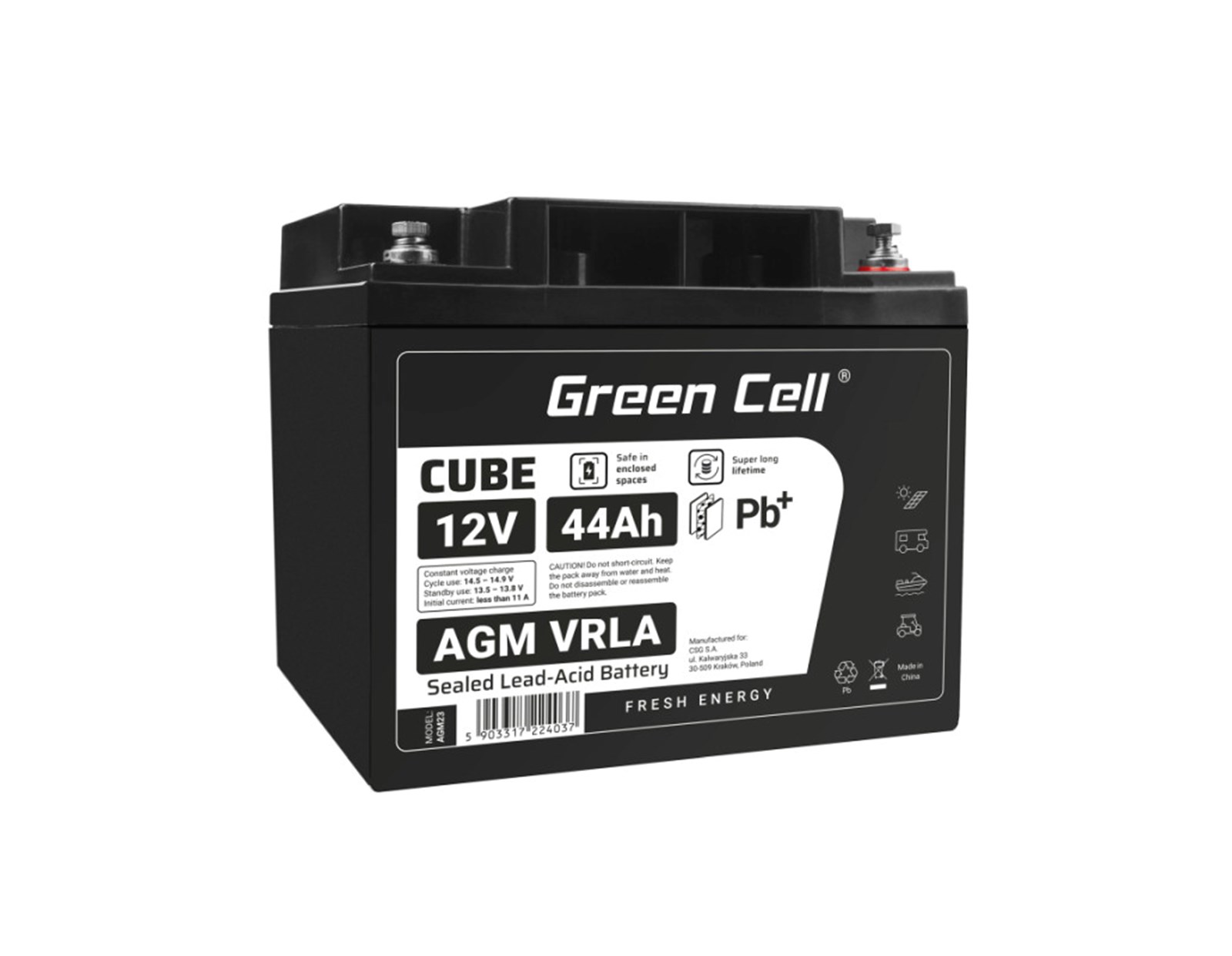 Green Cell (AGM23) baterija AGM 12V/44Ah