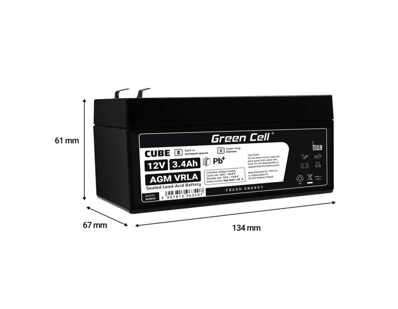 Green Cell (AGM43) baterija AGM 12V/3.4Ah