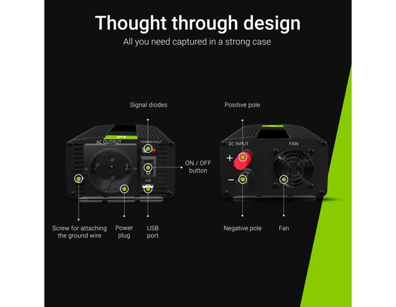 Green Cell strujni inverter 12V na 230V, 300W/600W, za peći i pumpe za centralno grijanje (INV07)