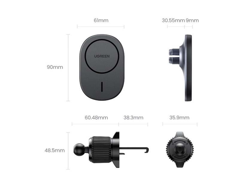 UGREEN MagSafe auto punjač 15W, USB-C, magnetni, bežični/indukcijski, crni