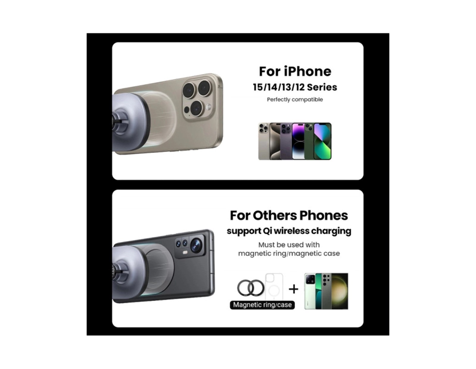 UGREEN MagSafe auto punjač 15W, USB-C, magnetni, bežični/indukcijski, crni