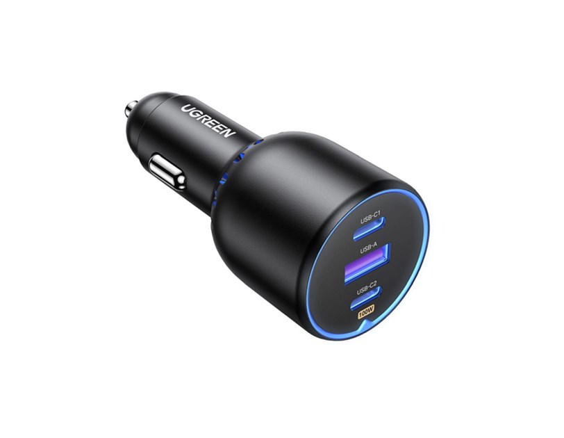 UGREEN auto punjač, 130W, 2x USB-C, USB-A, PD, QC 4.0, sivi