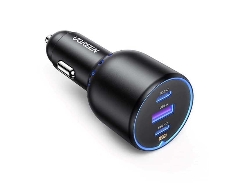 UGREEN auto punjač, 130W, 2x USB-C, USB-A, PD, QC 4.0, sivi