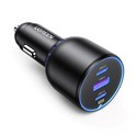 UGREEN auto punjač, 130W, 2x USB-C, USB-A, PD, QC 4.0, sivi