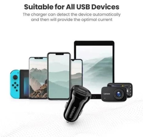 UGREEN auto punjač 24W, 2×USB-A, crni