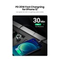 UGREEN auto punjač 30W, USB-C+USB-A, PD3.0/QC3.0, sivi