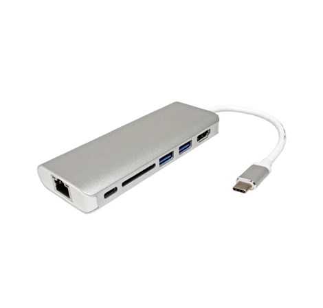 Roline USB-C docking station, 4K HDMI, 2×USB 3.0/3.2 Gen 1, 1×SD/TF čitač kartica, 1×USB-C power, 1×G-LAN