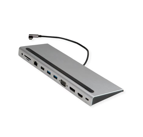 Roline USB-C Multiport Docking Station, 4K HDMI/DP, VGA, 2× USB3.2, 1× USB2.0, 1× SD/Micro SD čitač kartica, 1× USB-C PD, 1× G-LAN, 1×3.5mm