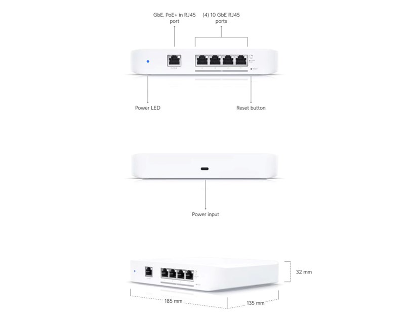 Ubiquiti UniFi 5-Port full-managed Multi-Gigabit-Layer-2-Switch, PoE support, 4x 10 Gbit/s Ethernet, 1x Gigabit Ethernet (USW-Flex-XG)