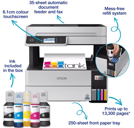 Epson EcoTank L6490 Print/Scan/Copy/Fax A4 Color pisač 4800x1200 DPI, c/b 17/9.5 str/min, Apple AirPrint, Epson Connect, USB, Wi-Fi, LAN, ADF, Duplex (Print) (C11CJ88403)