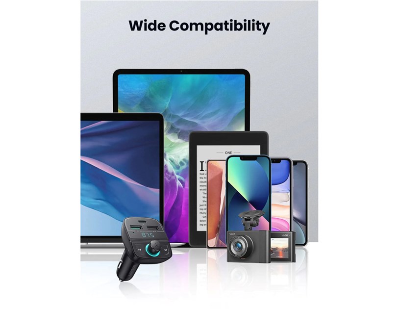 UGREEN FM transmiter za auto LED zaslon, Bluetooth, TF kartica 128 GB, USB-C, 2x USB, Quick charge 3.0, crni