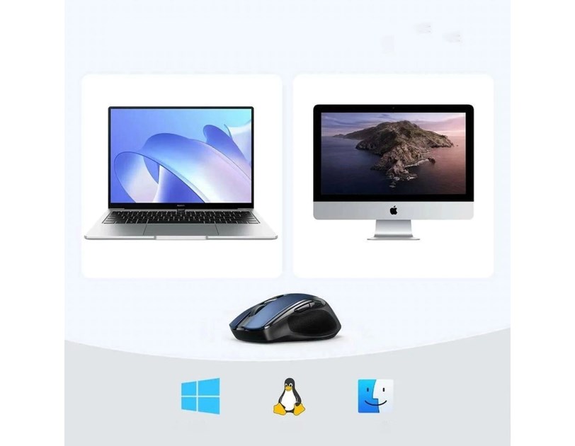 UGREEN MU006 bežični ergonomski miš, bluetooth, 4000 DPI, USB, plavo crni