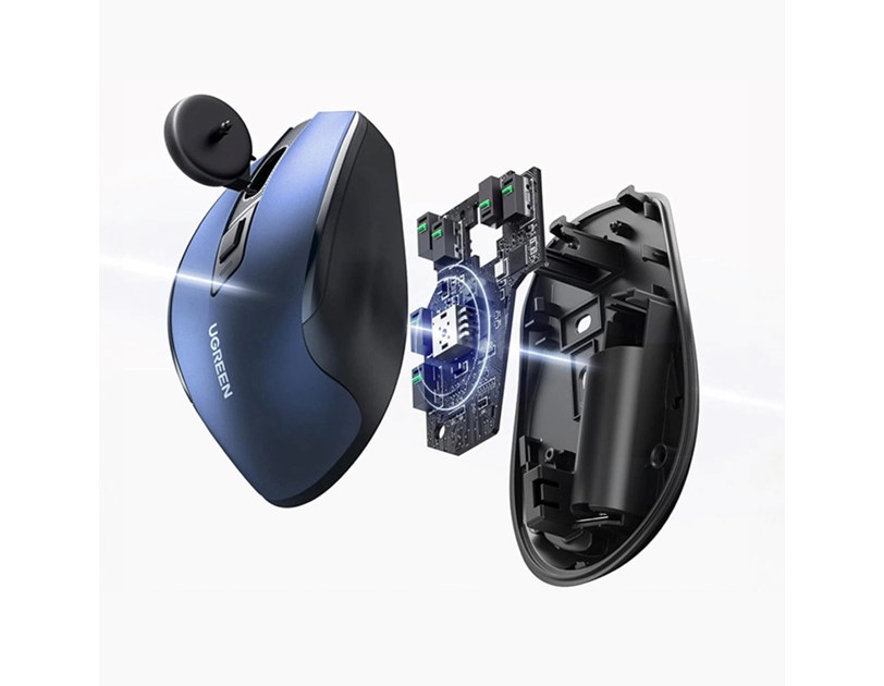 UGREEN MU006 bežični ergonomski miš, bluetooth, 4000 DPI, USB, plavo crni