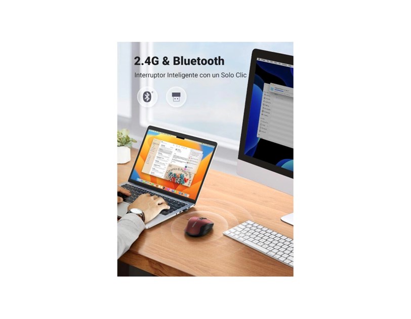 UGREEN MU006 bežični ergonomski miš, bluetooth, 4000 DPI, USB, crveni