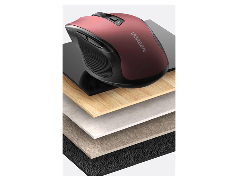UGREEN MU006 bežični ergonomski miš, bluetooth, 4000 DPI, USB, crveni