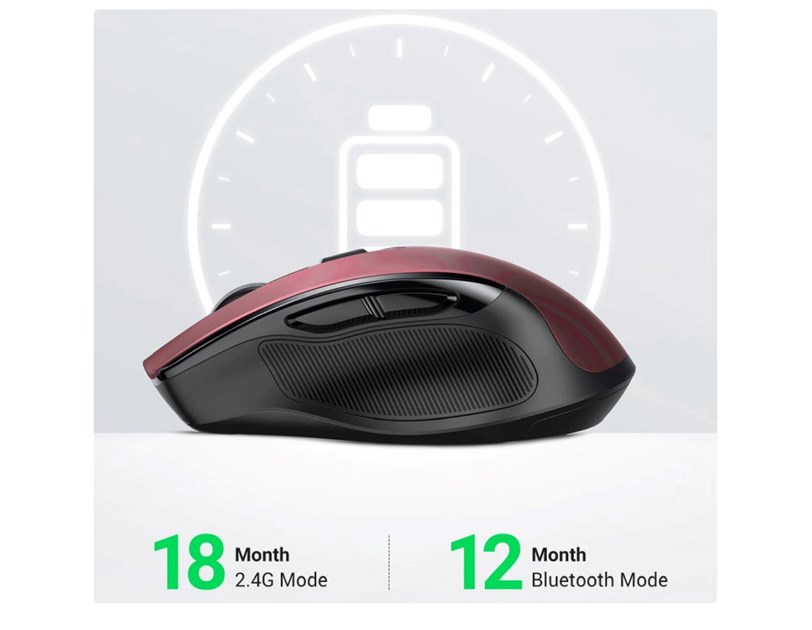 UGREEN MU006 bežični ergonomski miš, bluetooth, 4000 DPI, USB, crveni