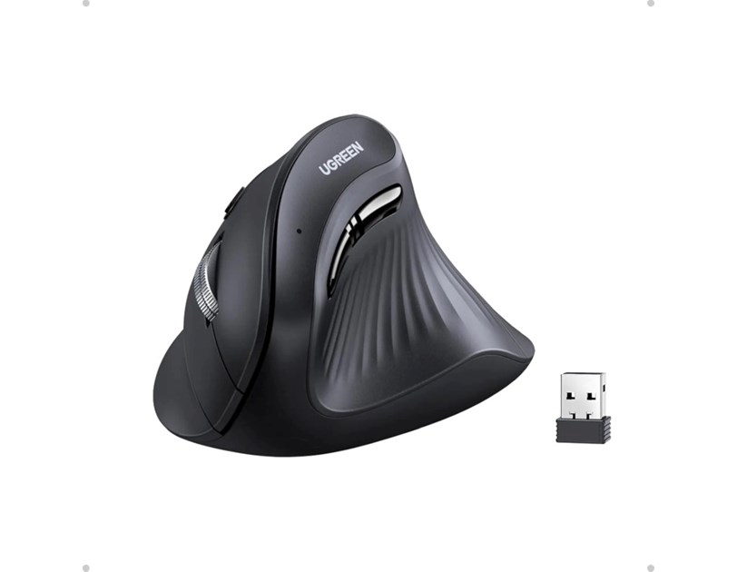 UGREEN bežični ergonomski vertikalni miš, bluetooth, 4000 DPI, USB, crni
