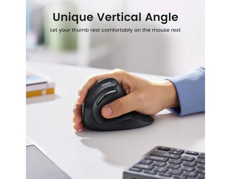 UGREEN bežični ergonomski vertikalni miš, bluetooth, 4000 DPI, USB, crni