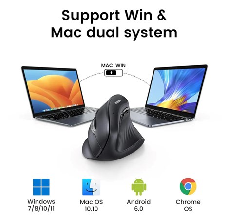 UGREEN bežični ergonomski vertikalni miš, bluetooth, 4000 DPI, USB, crni