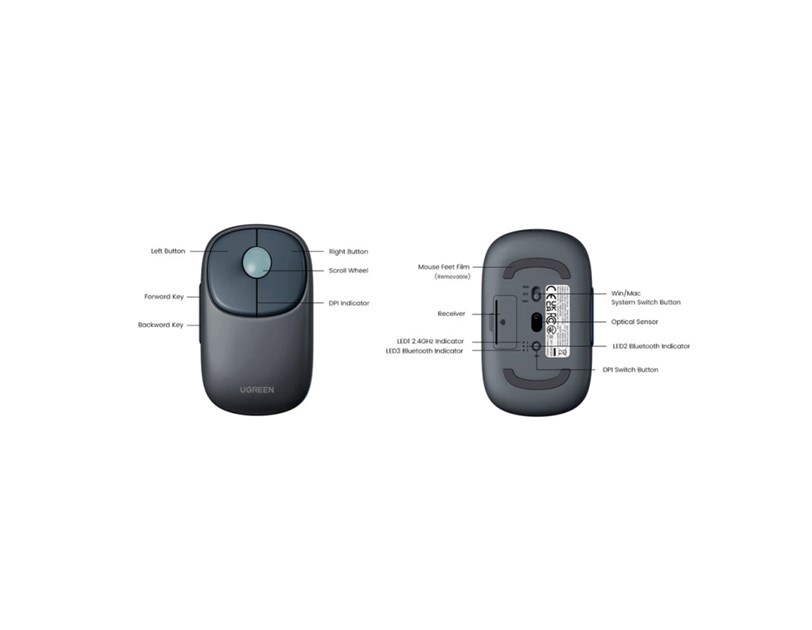 UGREEN FUN+ MU102 bežični miš, 4000 DPI, bluetooth, USB-C punjenje, plavi