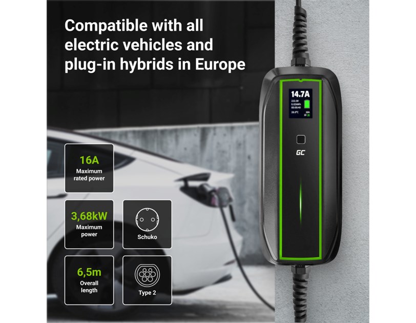 Green Cell (EV16) 3.6kW, 10/16A Schuko - Tip 2 mobilni punjač za punjenje električnih vozila i Plug-In hibrida 6.5m