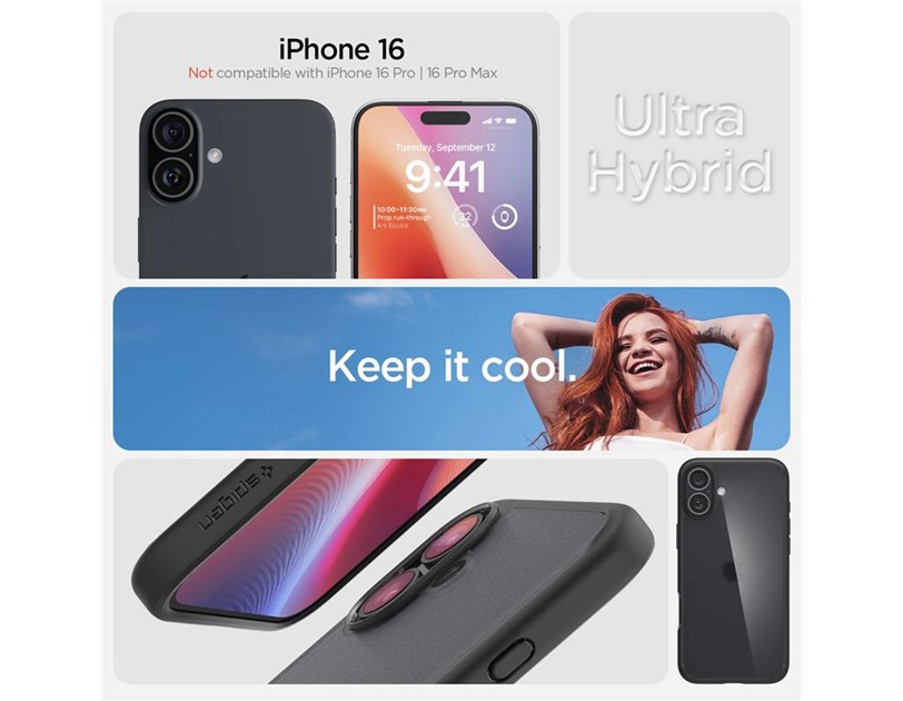 Spigen Ultra Hybrid, frost black - iPhone 16 ACS08200)