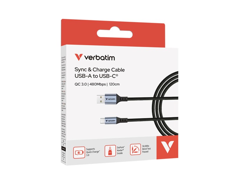 Verbatim Sync & Charge kabel USB-A na USB-C 18W 120 cm