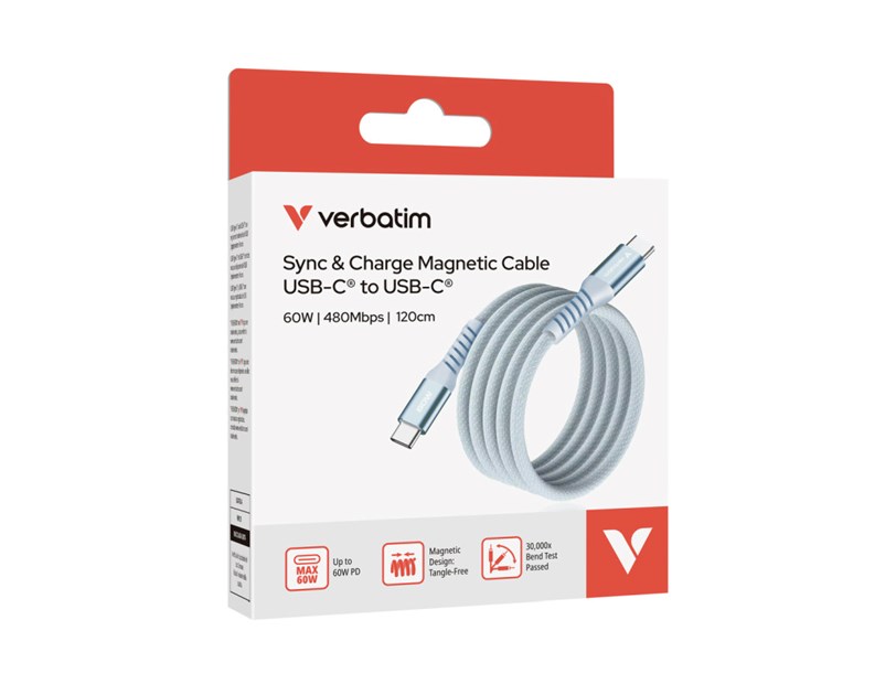 Verbatim Sync & Charge Magnetic kabel USB-C na USB-C 60W 120 cm - plavi