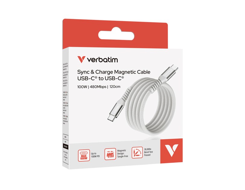Verbatim Sync & Charge Magnetic kabel USB-C na USB-C 100W 120 cm - sivi