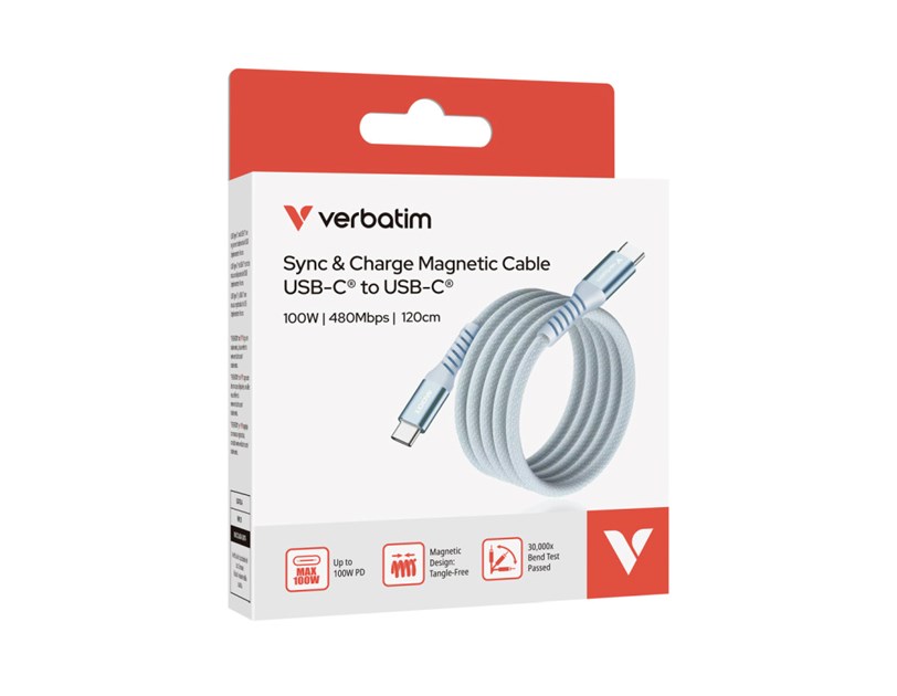 Verbatim Sync & Charge Magnetic kabel USB-C na USB-C 100W 120 cm - plavi