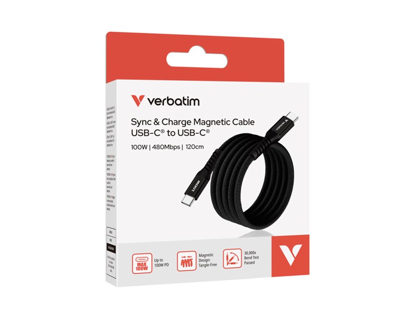 Verbatim Sync & Charge Magnetic kabel USB-C na USB-C 100W 120 cm - crni
