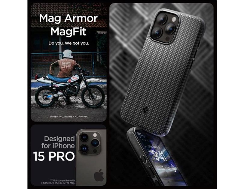 Spigen Mag Armor MagSafe, zaštitna maska za telefon, mat crna - iPhone 15 Pro (ACS06736)