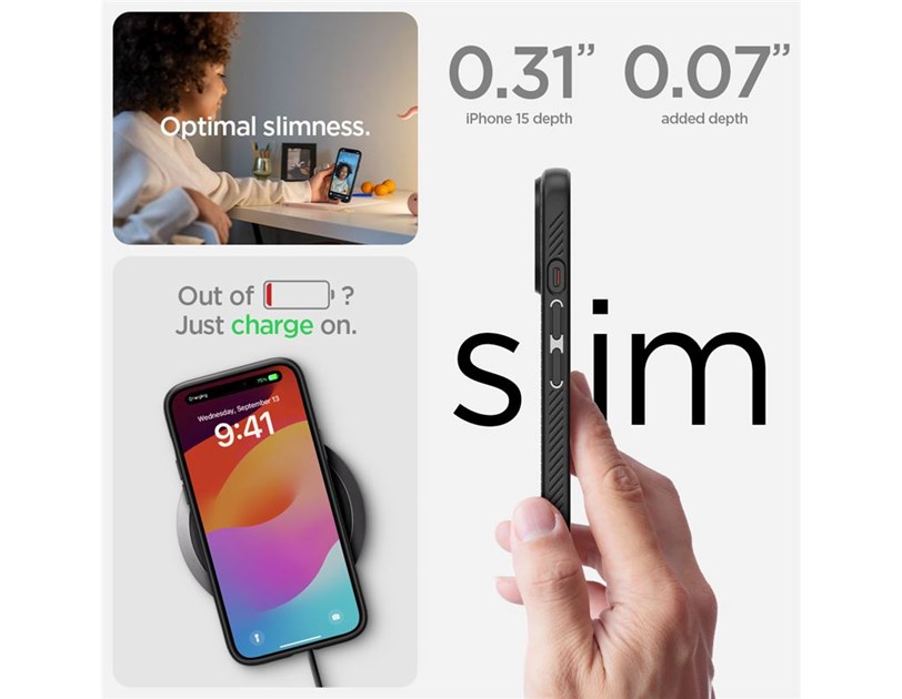 Spigen Liquid Air, zaštitna maska za telefon, mat crna - iPhone 15 (ACS06790)