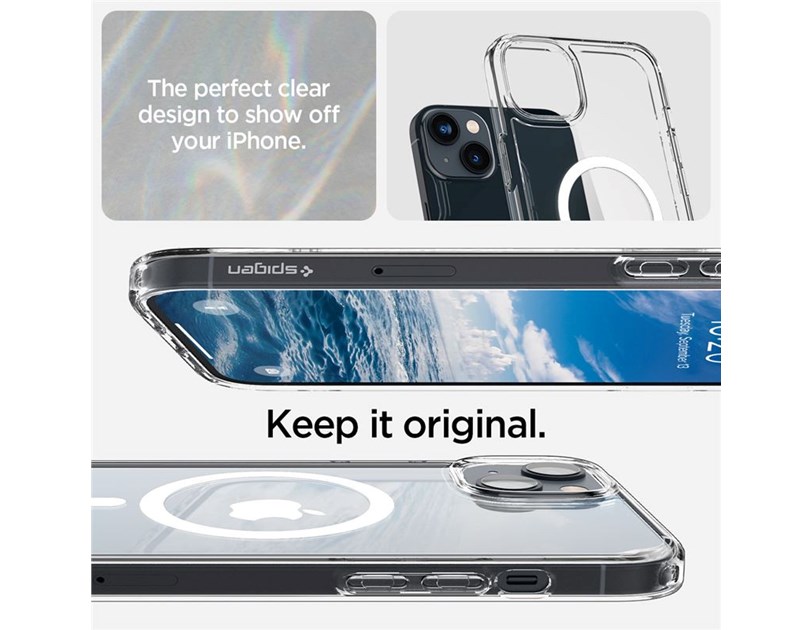Spigen Crystal Hybrid MagSafe, zaštitna maska za telefon, prozirno-bijela - iPhone 14 Plus (ACS04656)