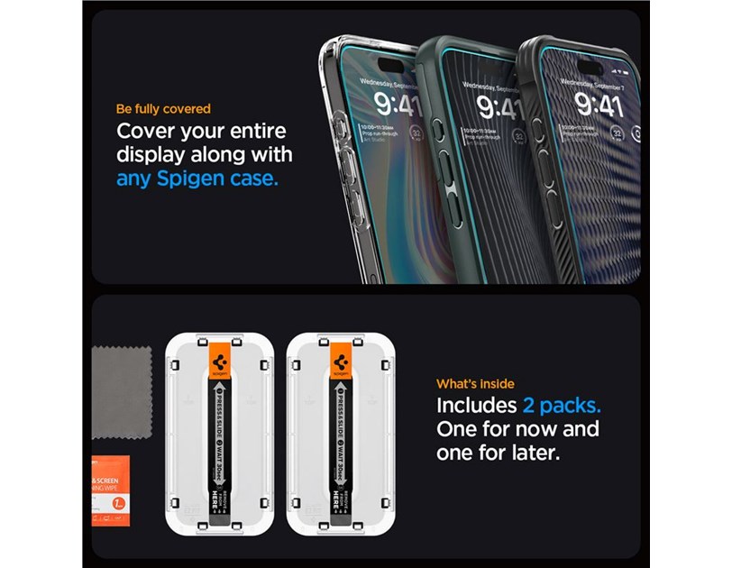 Spigen Glass tR EZ Fit, transparency, zaštitno staklo za telefon, 2 kom - iPhone 15 Pro Max (AGL06872)