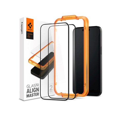 Spigen Glass tR AlignMaster, zaštitno staklo za ekran telefona, 2 kom, FC crni - iPhone 15 Pro (AGL06895)