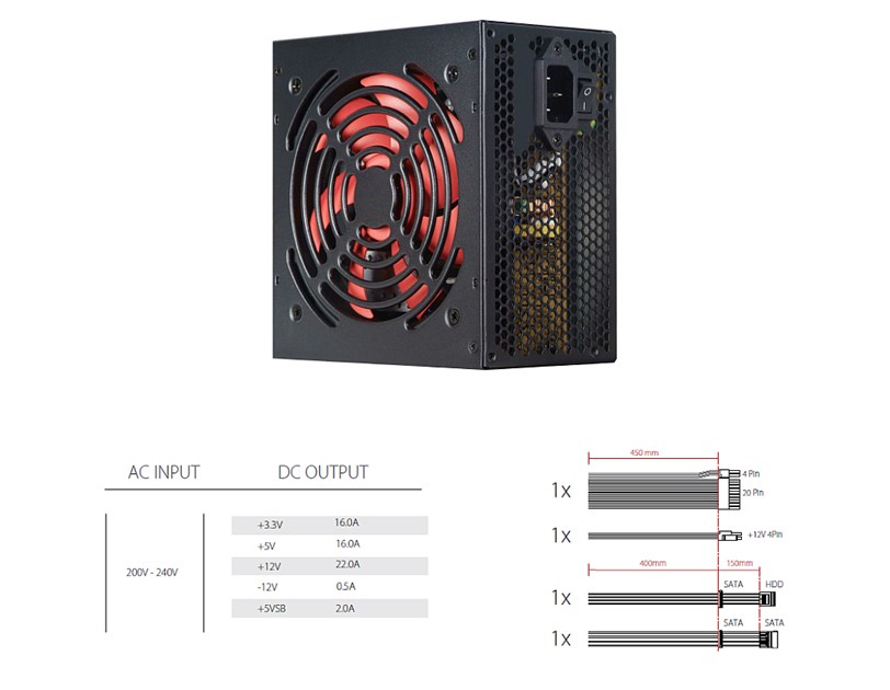 Xilence 400W RedWing R7 Edition, ATX 2.3.1, pasivan PFC, 3×SATA, 20+4-pina, 120mm ventilator, crno